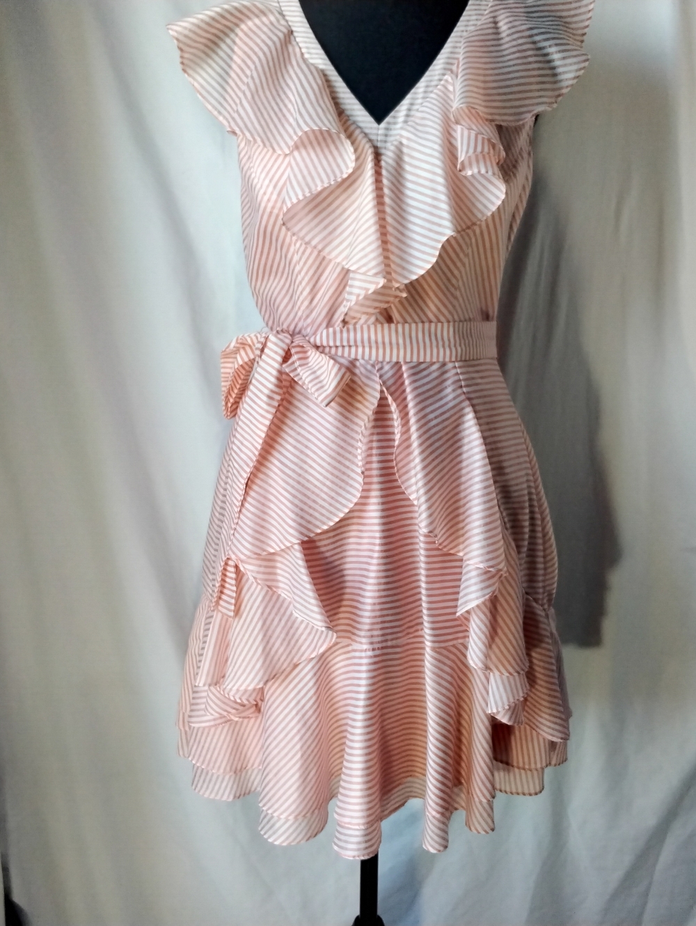 Gianni Bini Peach and White Striped Ruffle Mini Dress